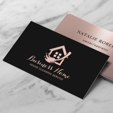 house cleaning modern black rose gold maid service business invitations