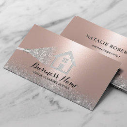 Small House Cleaning Modern Rose Gold & Silver Maid Business Invitations Front View