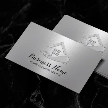 house cleaning service modern silver metallic business invitations