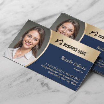 house logo real estate navy & gold realtor photo business invitations