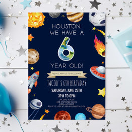 Small Houston We Have A 6 Year Old 6th Birthday Party Invitation Front View