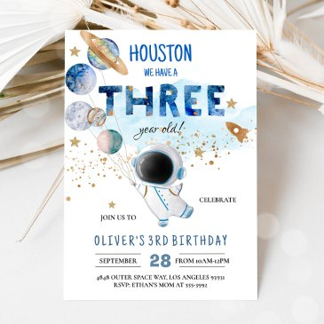 houston we have a three year old space birthday invitation