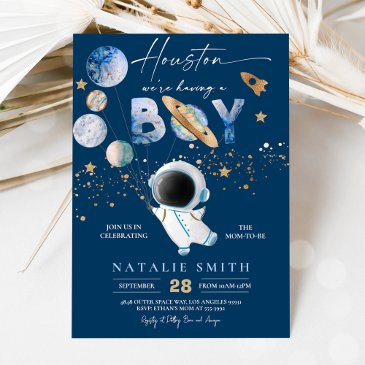 houston we're having a boy astronaut baby shower invitation