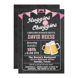 Small Huggies And Chuggies Dad Diaper Party Invitation Front View