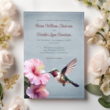 hummingbird and hibiscus wedding | blue invitation