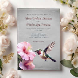 Small Hummingbird And Hibiscus Wedding | Gray Invitation Front View