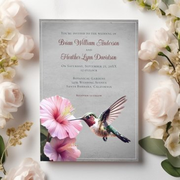 hummingbird and hibiscus wedding | gray invitation