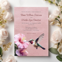 Small Hummingbird And Hibiscus Wedding | Pink Invitation Front View