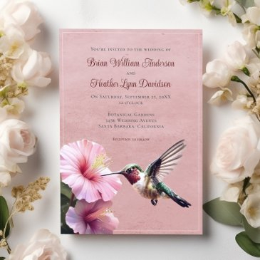 hummingbird and hibiscus wedding | pink invitation