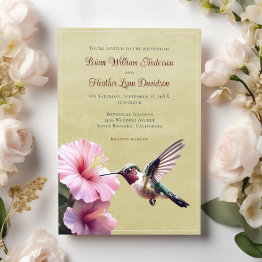 Small Hummingbird And Hibiscus Wedding | Yellow Invitation Front View