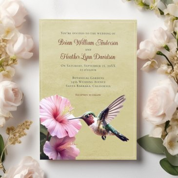 hummingbird and hibiscus wedding | yellow invitation