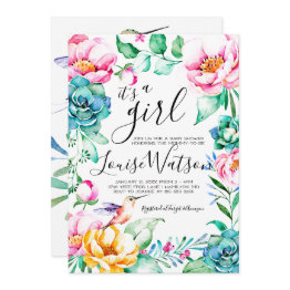 Small Hummingbird Floral Baby Shower Invitation Front View