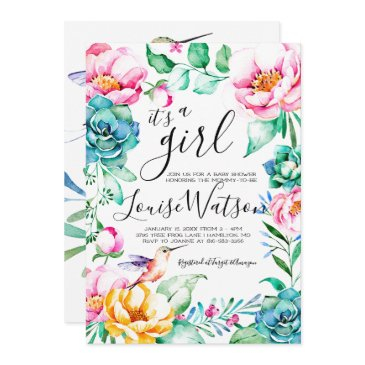 hummingbird floral baby shower invitation