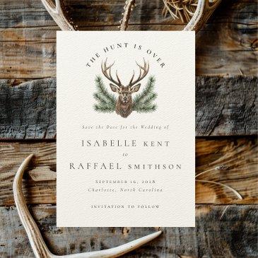 hunt is over elegant antler deer stag head wedding save the date