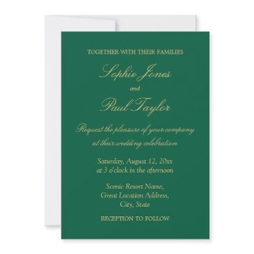 hunter green golden beige wedding invitation