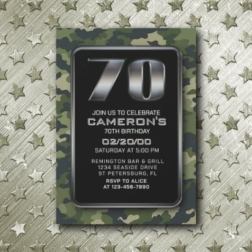 hunting camo military 70th birthday invitation