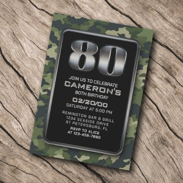 hunting camo military 80th birthday invitation