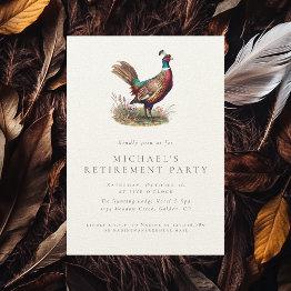 Small Hunting Retirement Elegant Rustic Pheasant Party Invitation Front View