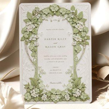hydrangeas art nouveau wedding invitation