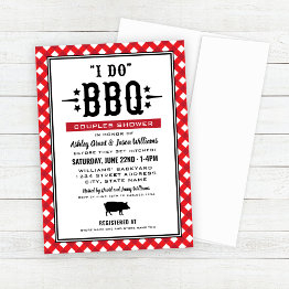 Small I Do Bbq Red Gingham Wedding Couples Shower Invitation Front View