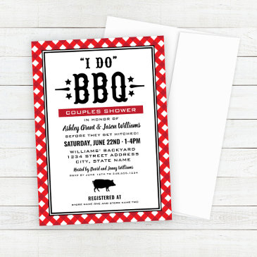 i do bbq red gingham wedding couples shower invitation