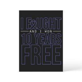 Small I Fought And I Won Cancer Free Blue Ribbon Invitation Front View
