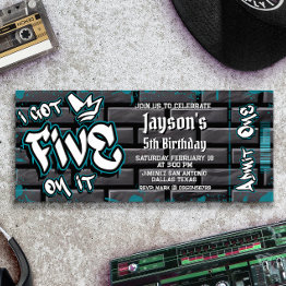 Small I Got Five On It - 5th Birthday Ticket Invitation Front View