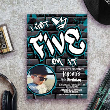 i got five on it - boy 5th birthday with picture invitation