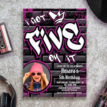 i got five on it - pink girl invitation