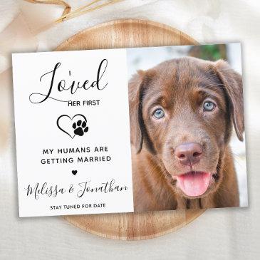i loved her first modern pet photo dog engagement announcement