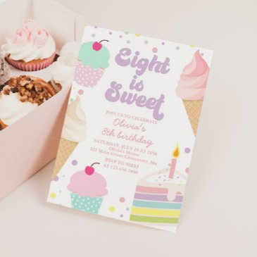 ice cream and cake 8th birthday invitation