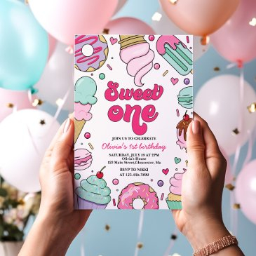 ice cream and cake sweet one 1st birthday invitation