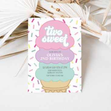 ice cream and sprinkles two sweet 2nd birthday invitation