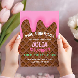 Small Ice Cream Birthday Party Invitation Front View