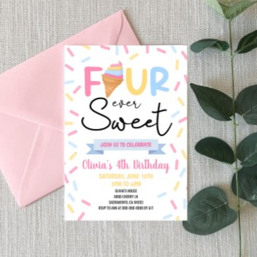 ice cream four ever sweet 4th birthday party invitation