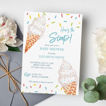 ice cream here's the scoop baby shower invitation