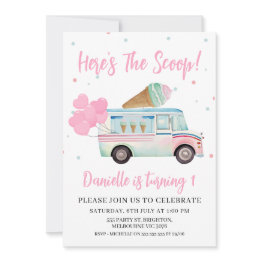 Small Ice Cream Van Here's The Scoop 1st Birthday Invitation Front View
