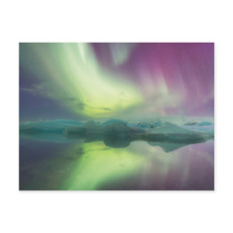 Small Iceland, Jokulsarlon. Aurora Lights Reflect Postinvitations Front View