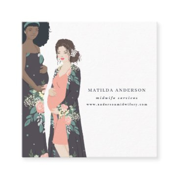 illustrated colorful + floral midwife square business invitations