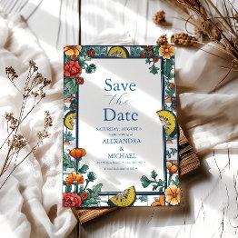 Small Illustrated Mediterranean Wedding Save The Date Front View