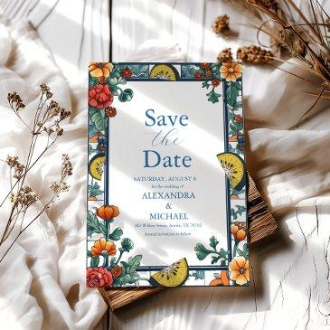 illustrated mediterranean wedding save the date