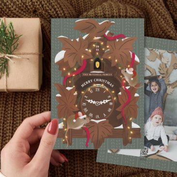 illustrated mice on christmas cuckoo clock holiday invitations