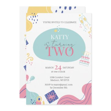 illustration party 2nd birthday invitation