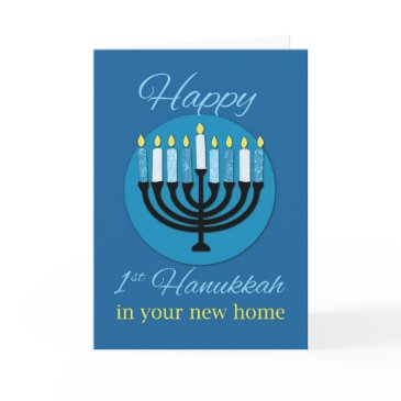 in your new home first hanukkah menorah on blue invitations