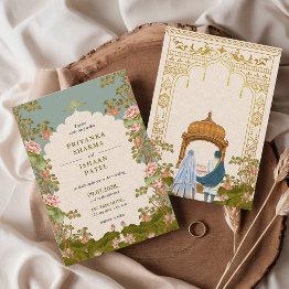 Small Indian Arch Floral Aesthetic Wedding Invitation Front View
