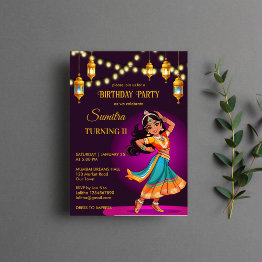Small Indian Bollywood Girls Birthday Party Template Front View