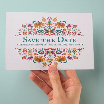 indian flower purple elephant wedding announcement postinvitations