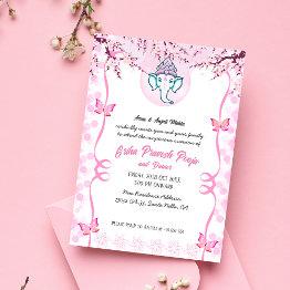 Small Indian Hindu Housewarming Griha Pravesh Butterfly Invitation Front View
