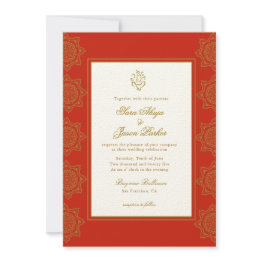 Small Indian Wedding Ganesh Red & Gold Mandala Invitation Front View