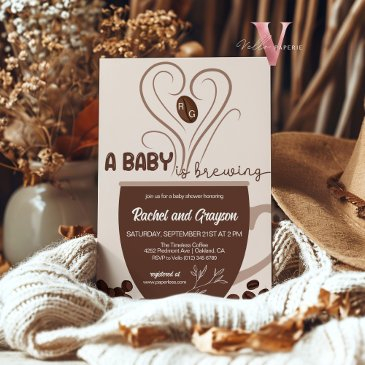 initial a baby is brewing coffee shower invitation